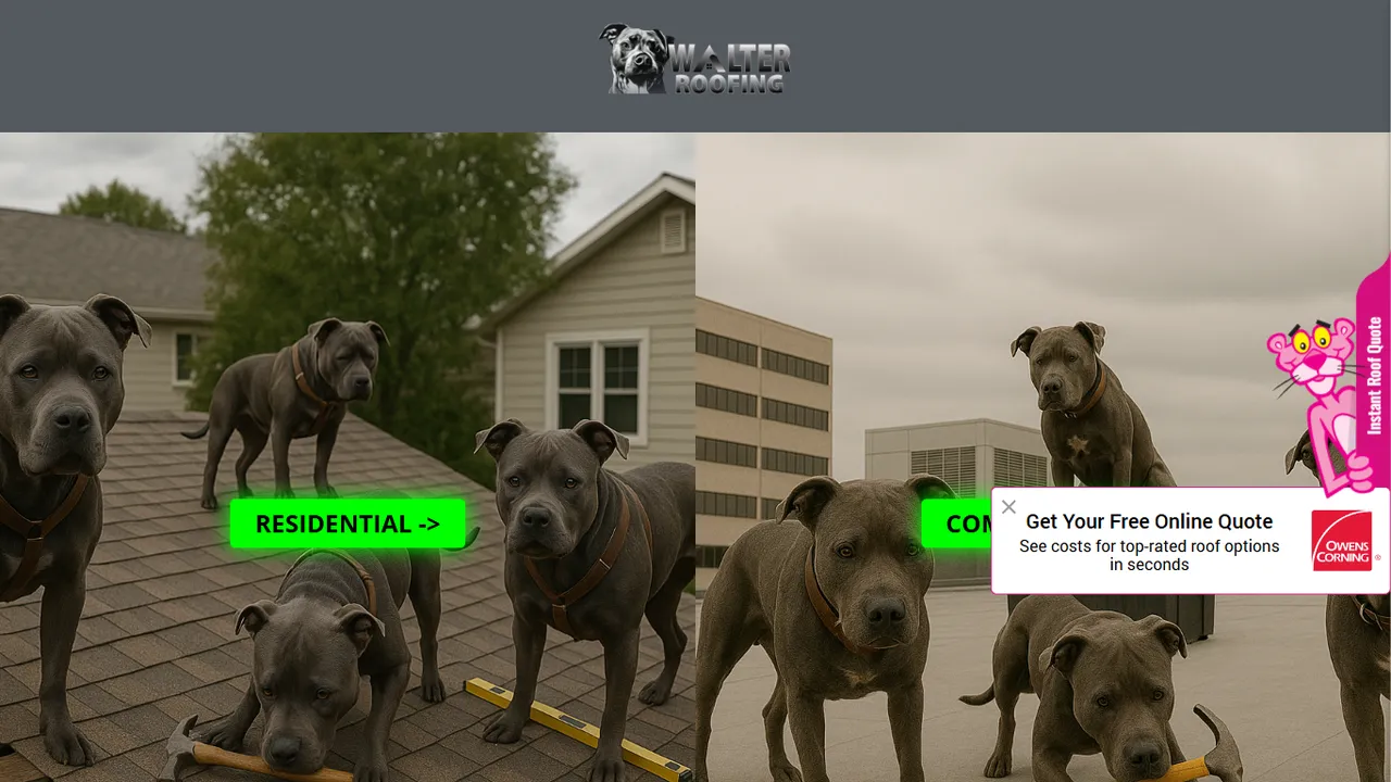 Their homepage, September 2026: Walter Roofing, desktop