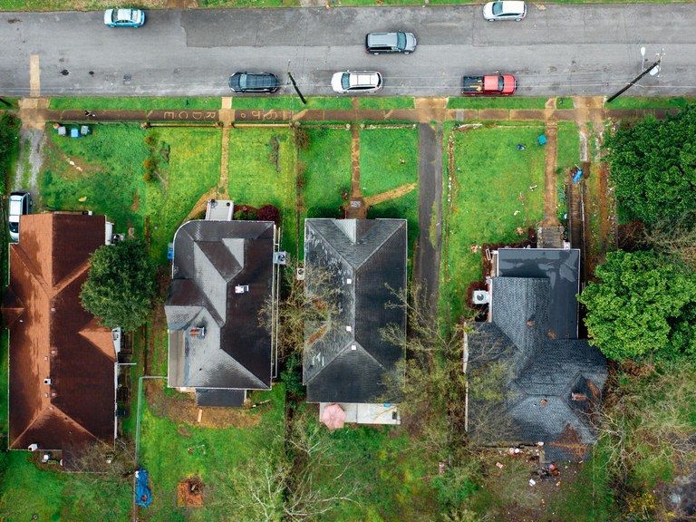 Rooftops of a neighborhood, seen from above